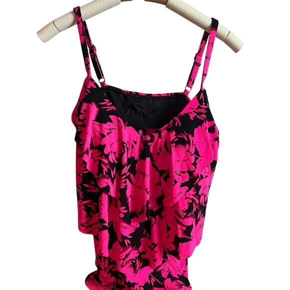 Aqua Green Women's Plus Size Pink Tropical Floral Tankini Top - Size 1X - NWT - Picture 1 of 8